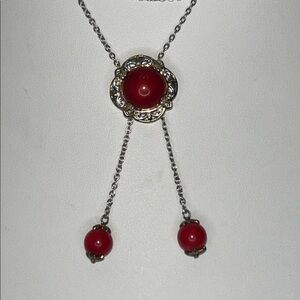 NWOT Gems En Vogue Designer Red Coral Quartz Sterling Silver Lariat Necklace